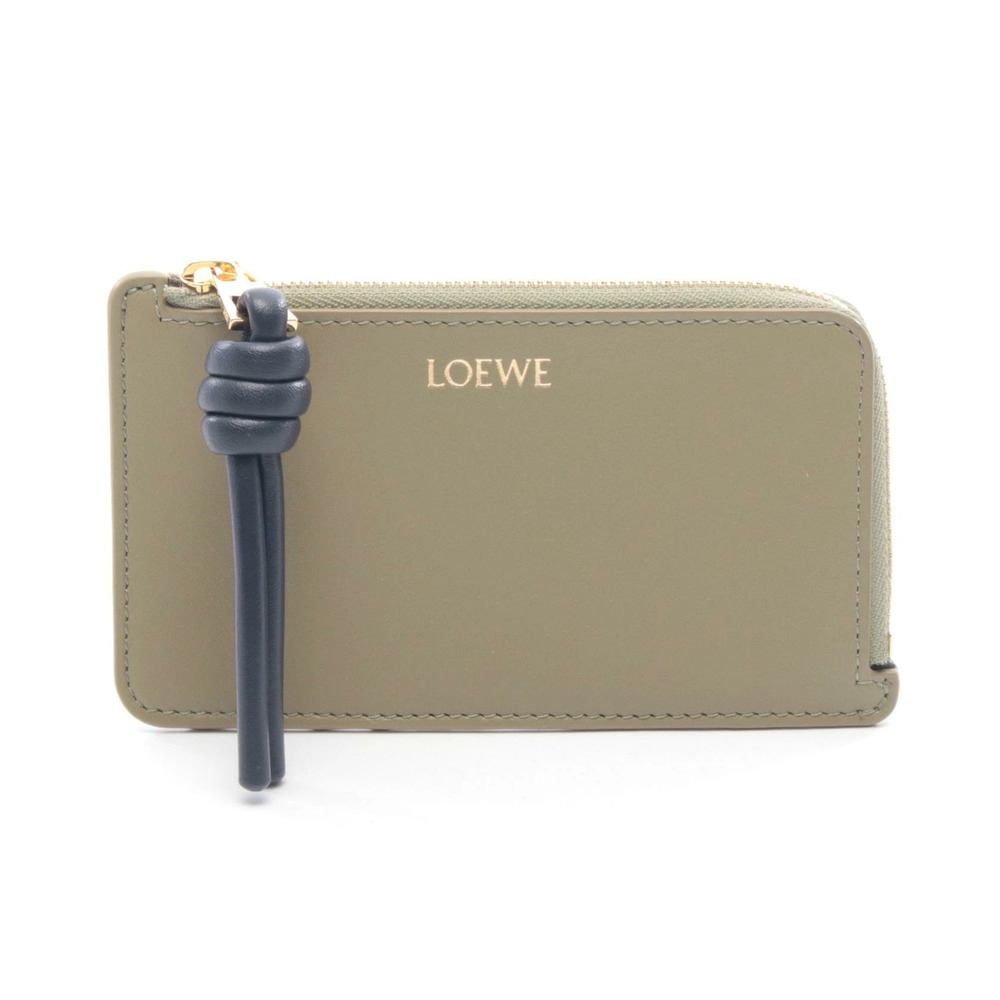 Loewe Knot Coin Card Holder Case Wallet Leather Navy Blue Khaki Green